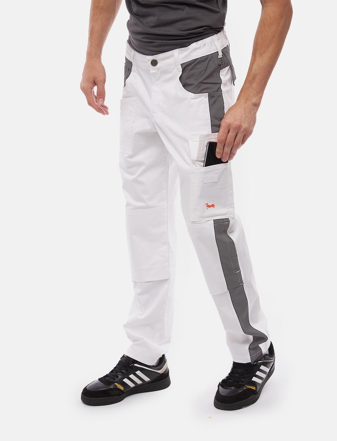 Pantalon de travail homme blanc 100 % coton avec poches pour genouillères, pantalon de peintre
