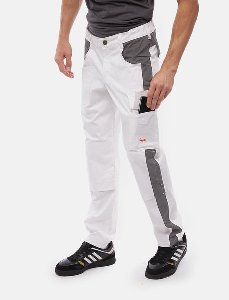 Pantalon de travail homme blanc 100 % coton avec poches pour genouillères, pantalon de peintre