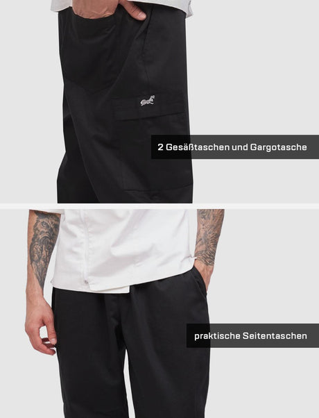 Men's Chef's Trousers with Elasticated Waist Cargo Regular Fit White / Black