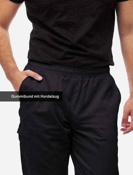 Men's Chef's Trousers with Elasticated Waist Cargo Regular Fit White / Black