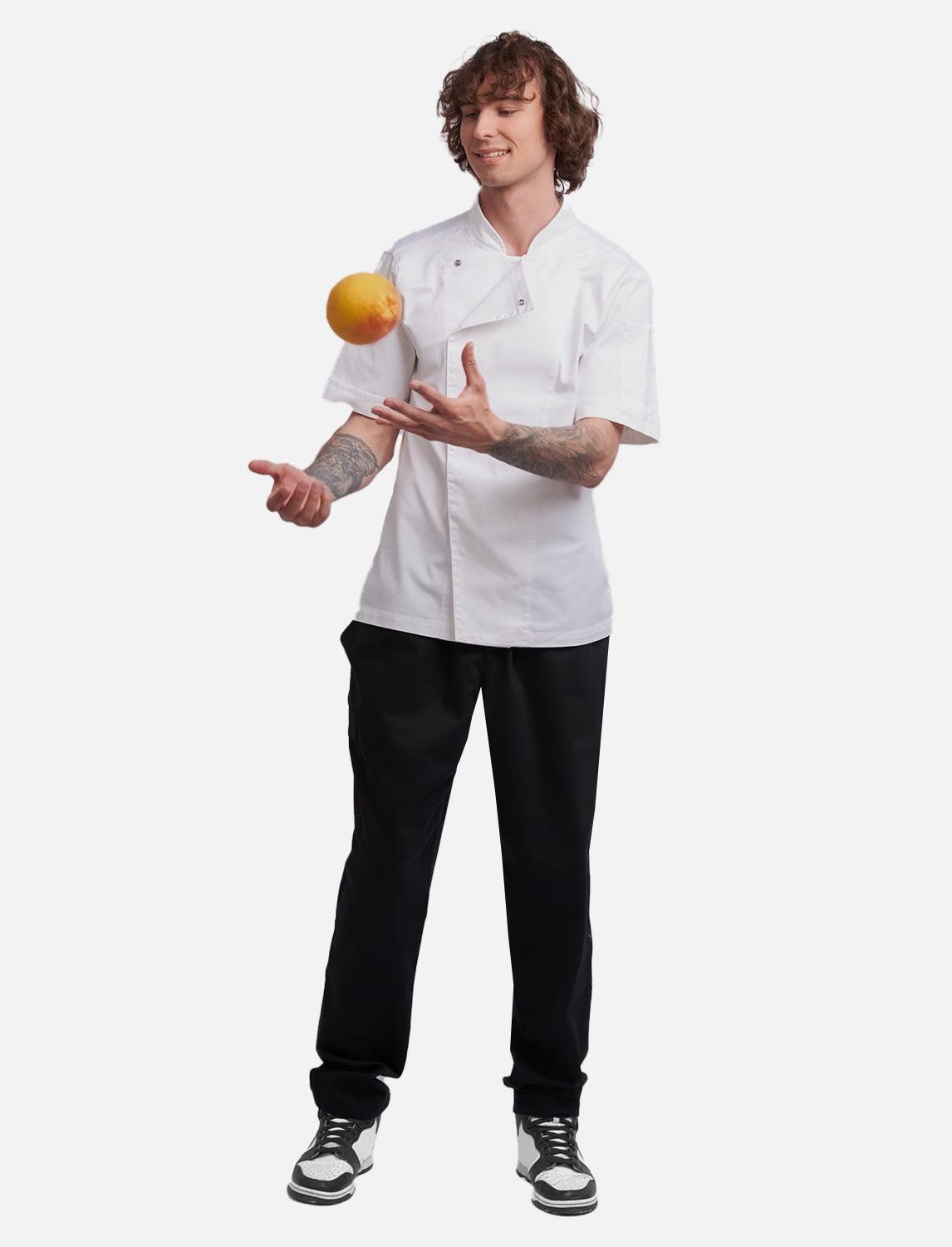 Men's Chef's Trousers with Elasticated Waist Cargo Regular Fit White / Black