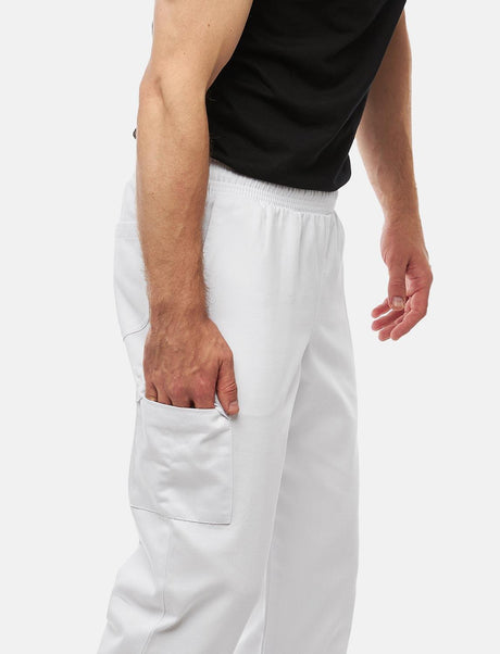 Men's Chef's Trousers with Elasticated Waist Cargo Regular Fit White / Black