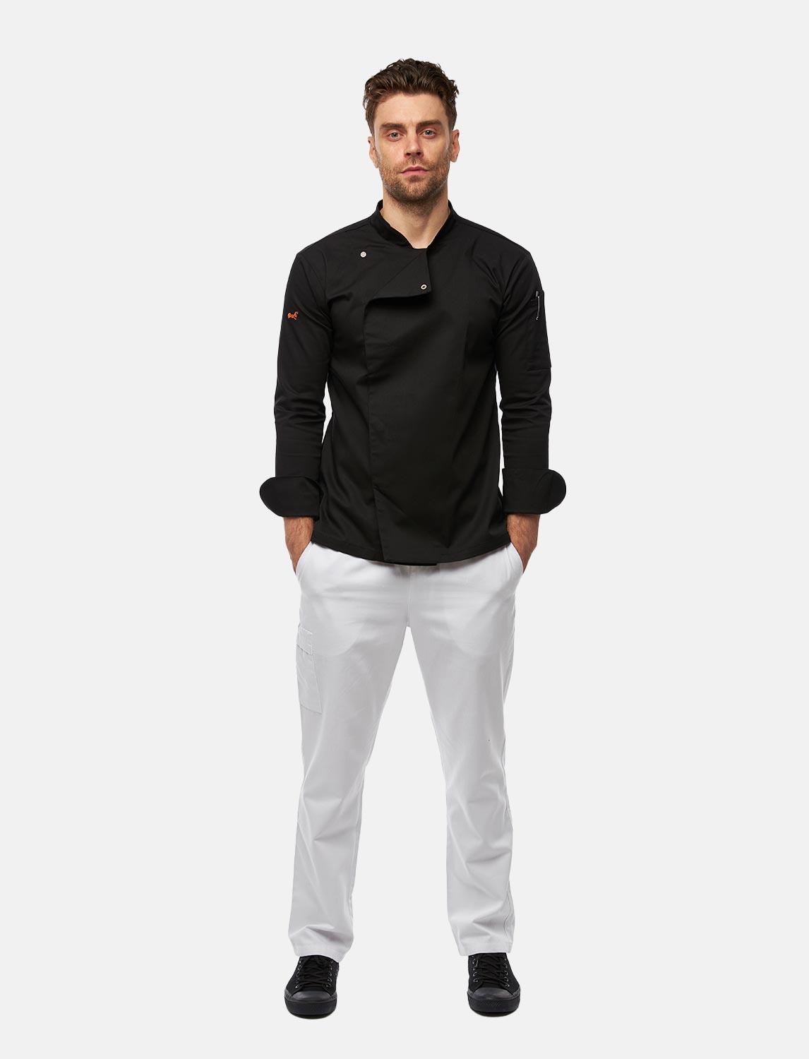 Men's Chef's Trousers with Elasticated Waist Cargo Regular Fit White / Black