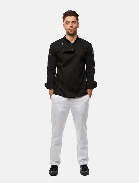 Men's Chef's Trousers with Elasticated Waist Cargo Regular Fit White / Black