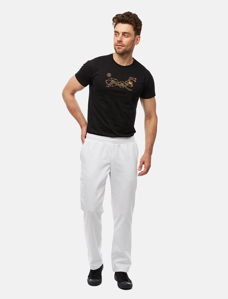 Men's Chef's Trousers with Elasticated Waist Cargo Regular Fit White / Black