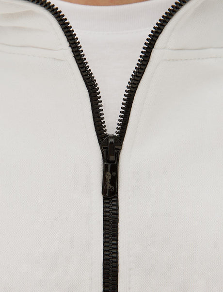 Hoodie homme zippé blanc sweat à capuche hiver polaire