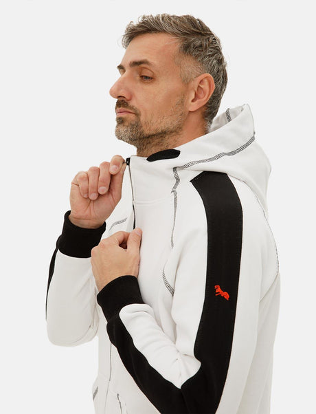 Hoodie homme zippé blanc sweat à capuche hiver polaire