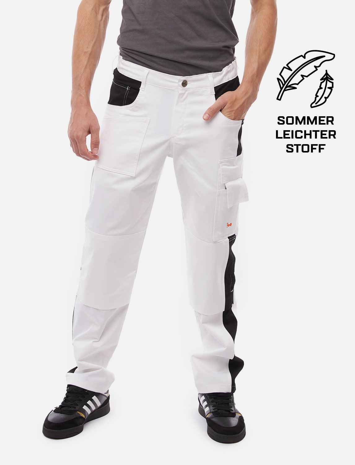 Pantalon de peintre homme stretch avec poches pour genouillères, tissu léger d’été