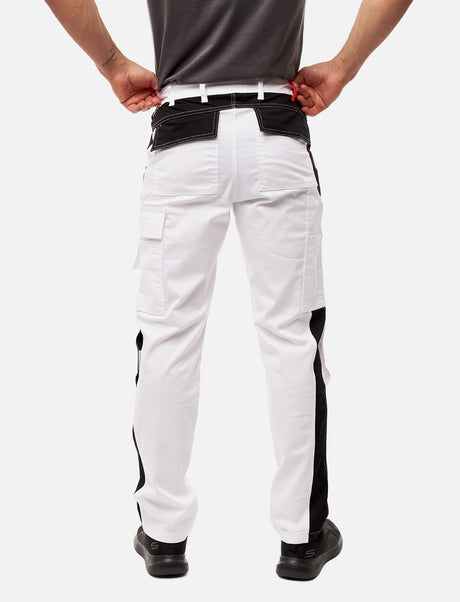 Pantalon de peintre homme blanc avec poches pour genouillères, pantalon de travail stretch Nylon X