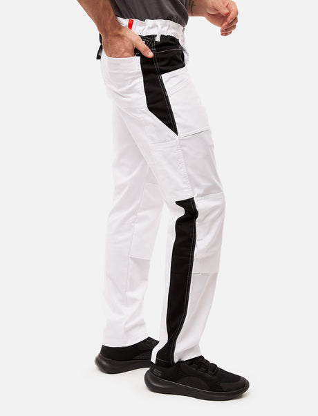 Pantalon de peintre homme blanc avec poches pour genouillères, pantalon de travail stretch Nylon X