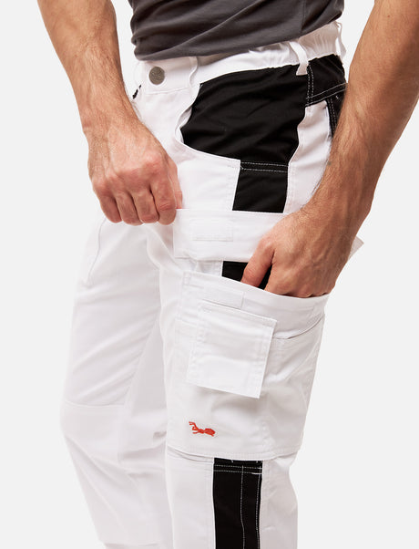 Pantalon de peintre homme blanc avec poches pour genouillères, pantalon de travail stretch Nylon X