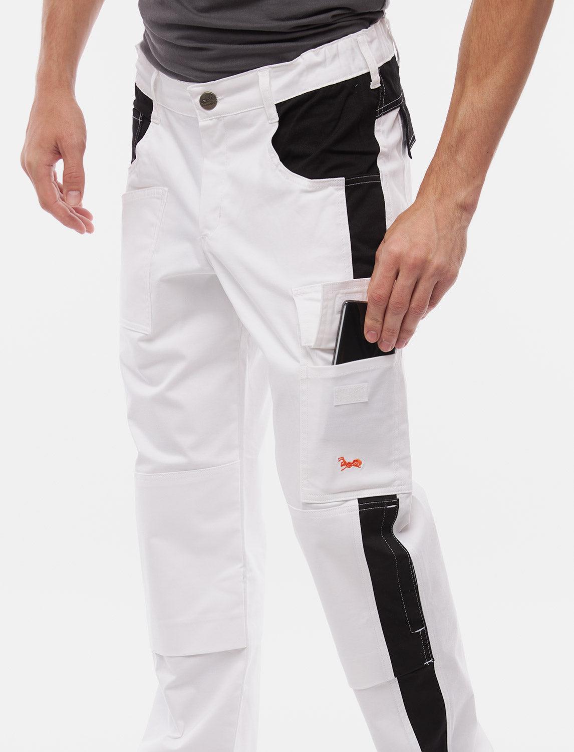 Pantalon de peintre homme power Stretch avec poches pour genouillères blanc