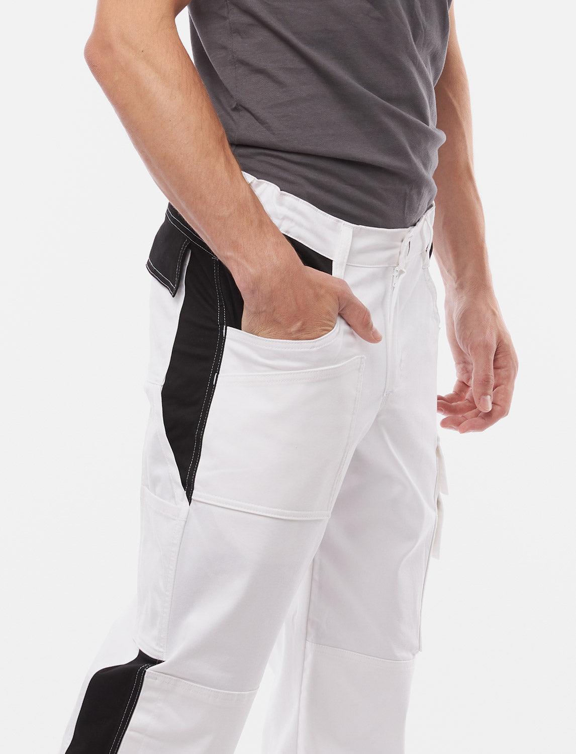 Pantalon de peintre homme power Stretch avec poches pour genouillères blanc