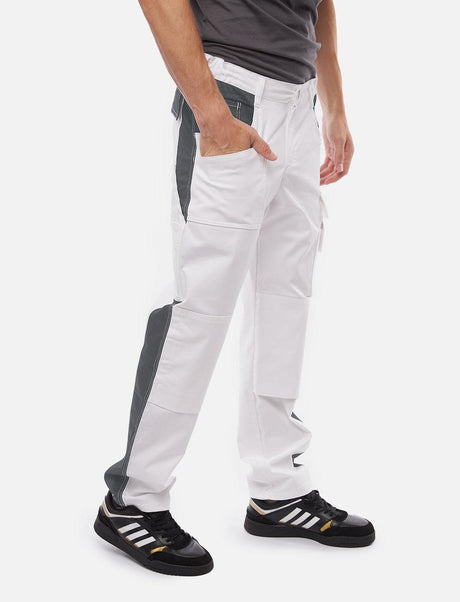 Pantalon de peintre homme power Stretch avec poches pour genouillères blanc