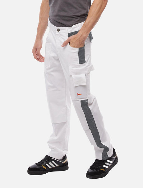 Pantalon de peintre homme power Stretch avec poches pour genouillères blanc
