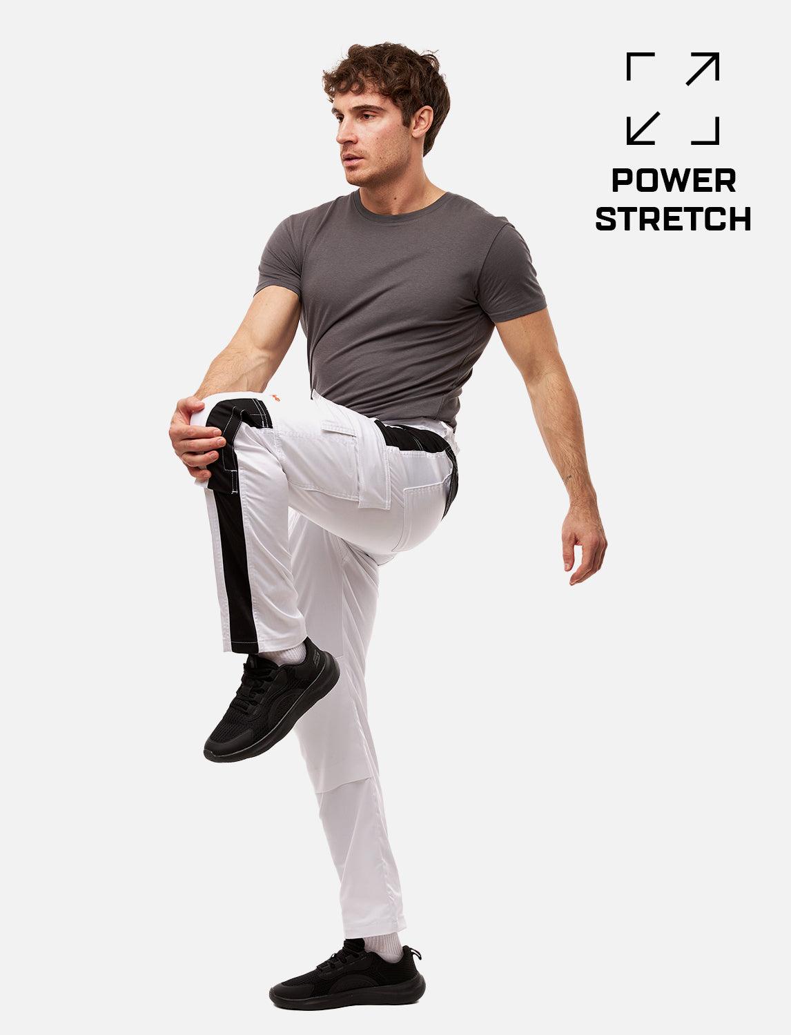 Pantalon de peintre homme power Stretch avec poches pour genouillères blanc