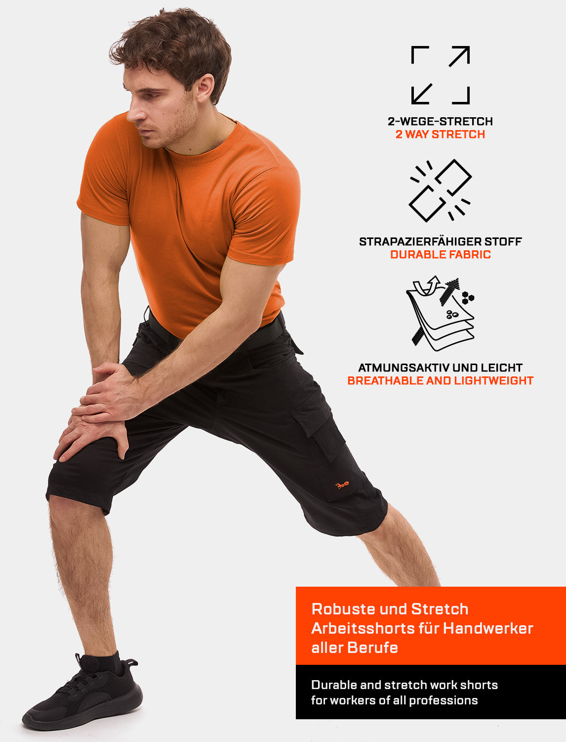 Men's short work trousers stretch strong cotton