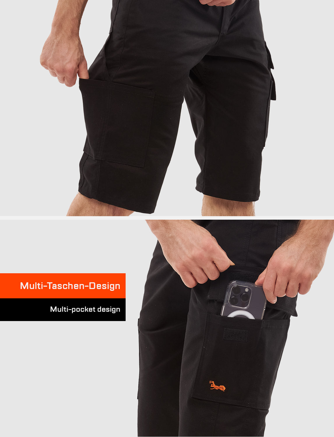 Men's short work trousers stretch strong cotton