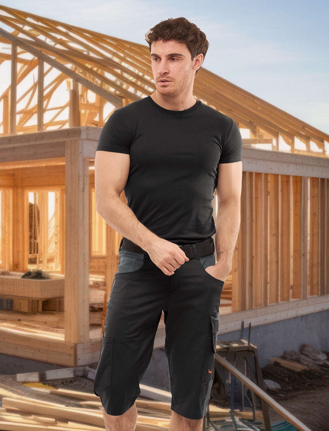 Men's short work trousers stretch strong cotton