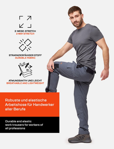 Pantalon de travail homme stretch avec poches pour genouillères en coton Strong Stretch