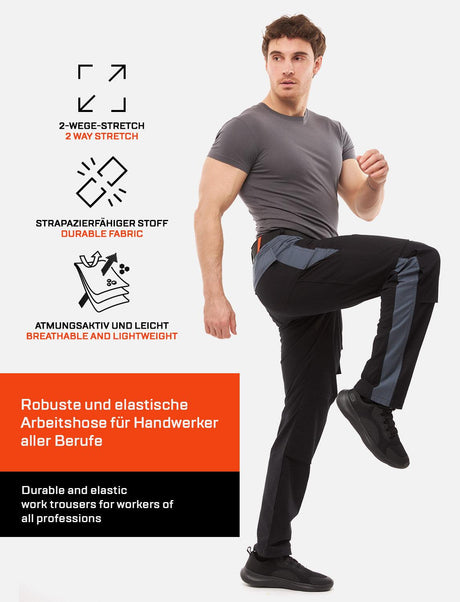 Pantalon de travail homme stretch avec poches pour genouillères en coton Strong Stretch