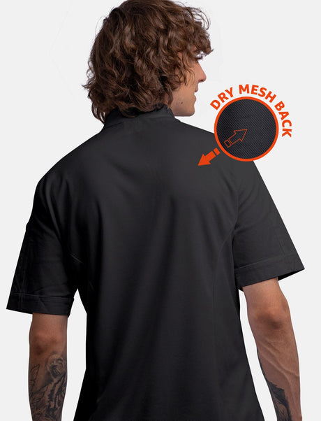 Men's chef's jacket with dryMesh back and snap fasteners, short sleeve, slim fit
