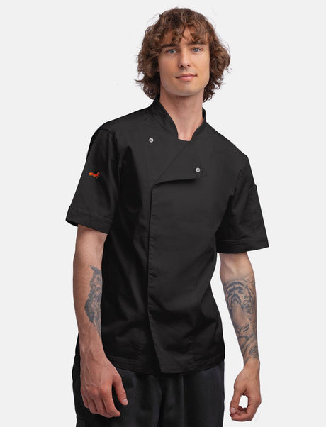 Men's chef's jacket with dryMesh back and snap fasteners, short sleeve, slim fit