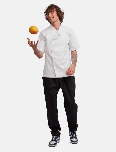Men's chef's jacket with dryMesh back and snap fasteners, short sleeve, slim fit