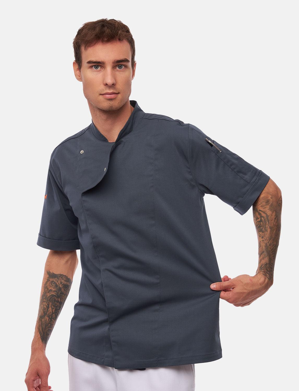 Veste de cuisine stretch homme à boutons-pression | Slim Fit, manches courtes | StrongAnt 411KURZ