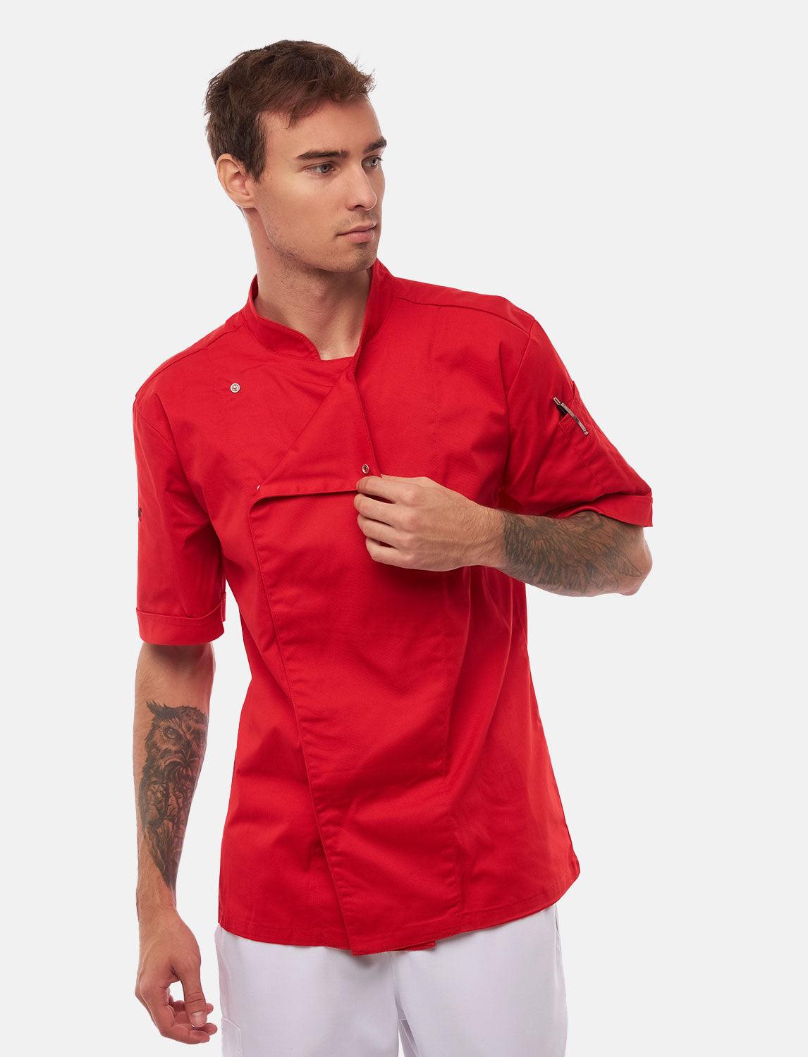 Veste de cuisine stretch homme à boutons-pression | Slim Fit, manches courtes | StrongAnt 411KURZ