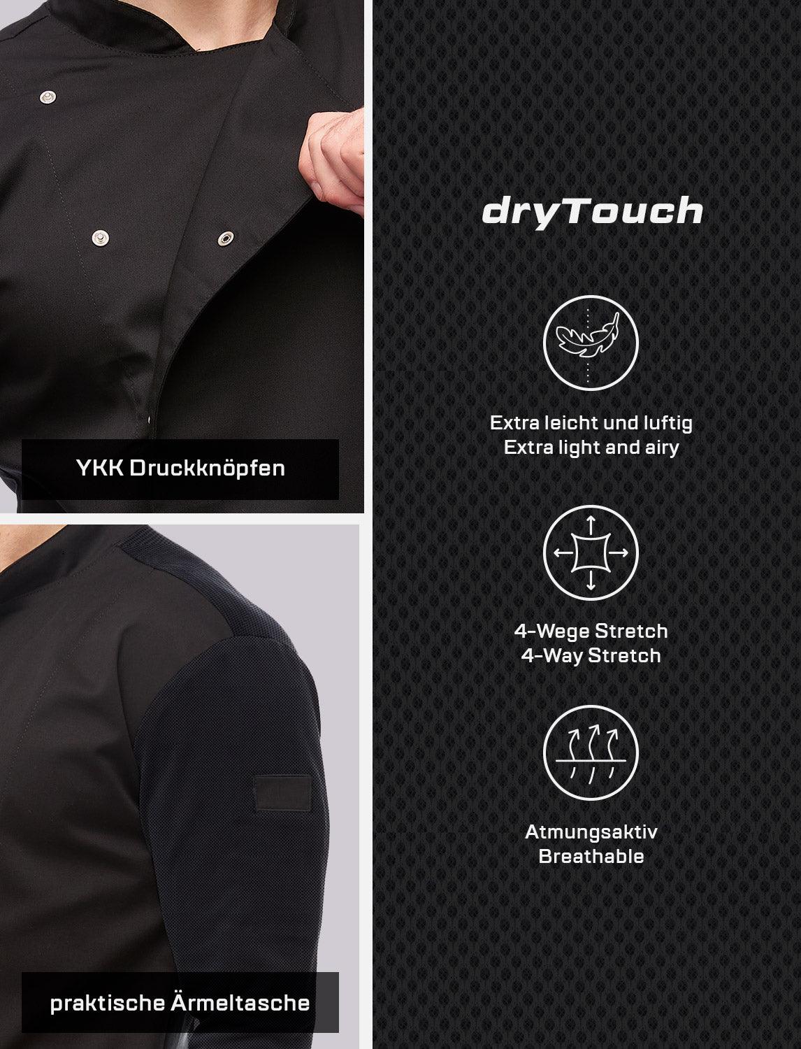 Men's chef's jacket with dryMesh back and sleeves - snap fasteners - long sleeves