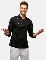 Stretch chef's jacket men with snap fasteners long sleeve slim fit