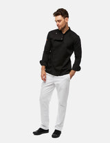 Stretch chef's jacket men with snap fasteners long sleeve slim fit