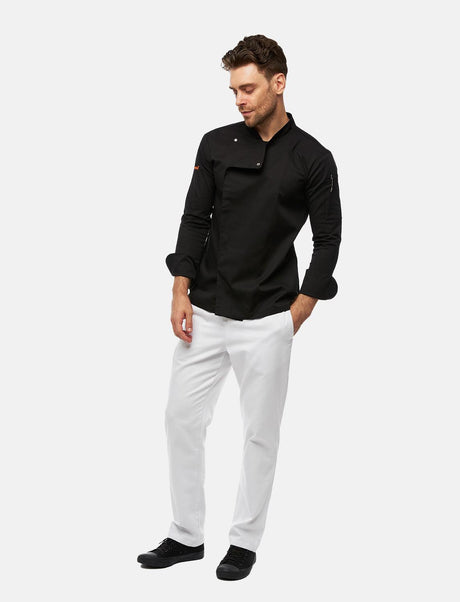 Stretch chef's jacket men with snap fasteners long sleeve slim fit
