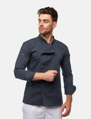 Stretch chef's jacket men with snap fasteners long sleeve slim fit