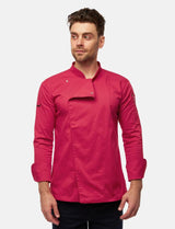 Stretch chef's jacket men with snap fasteners long sleeve slim fit