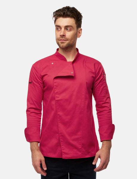 Stretch chef's jacket men with snap fasteners long sleeve slim fit