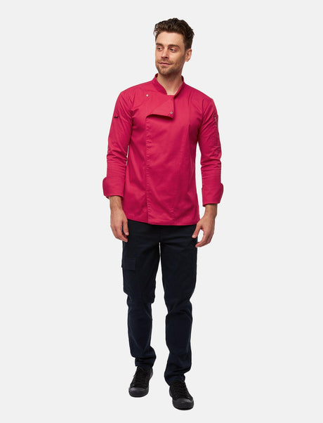 Stretch chef's jacket men with snap fasteners long sleeve slim fit