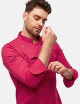Stretch chef's jacket men with snap fasteners long sleeve slim fit