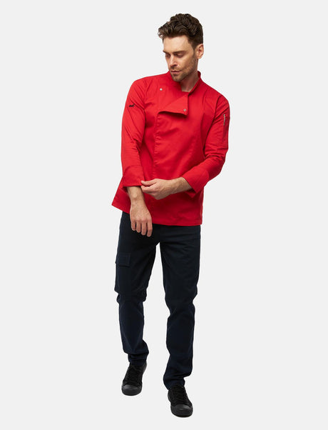 Stretch chef's jacket men with snap fasteners long sleeve slim fit