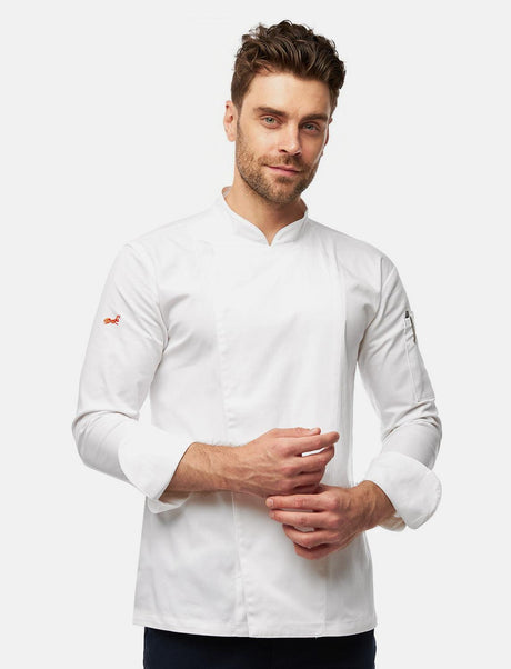 Stretch chef's jacket men with snap fasteners long sleeve slim fit