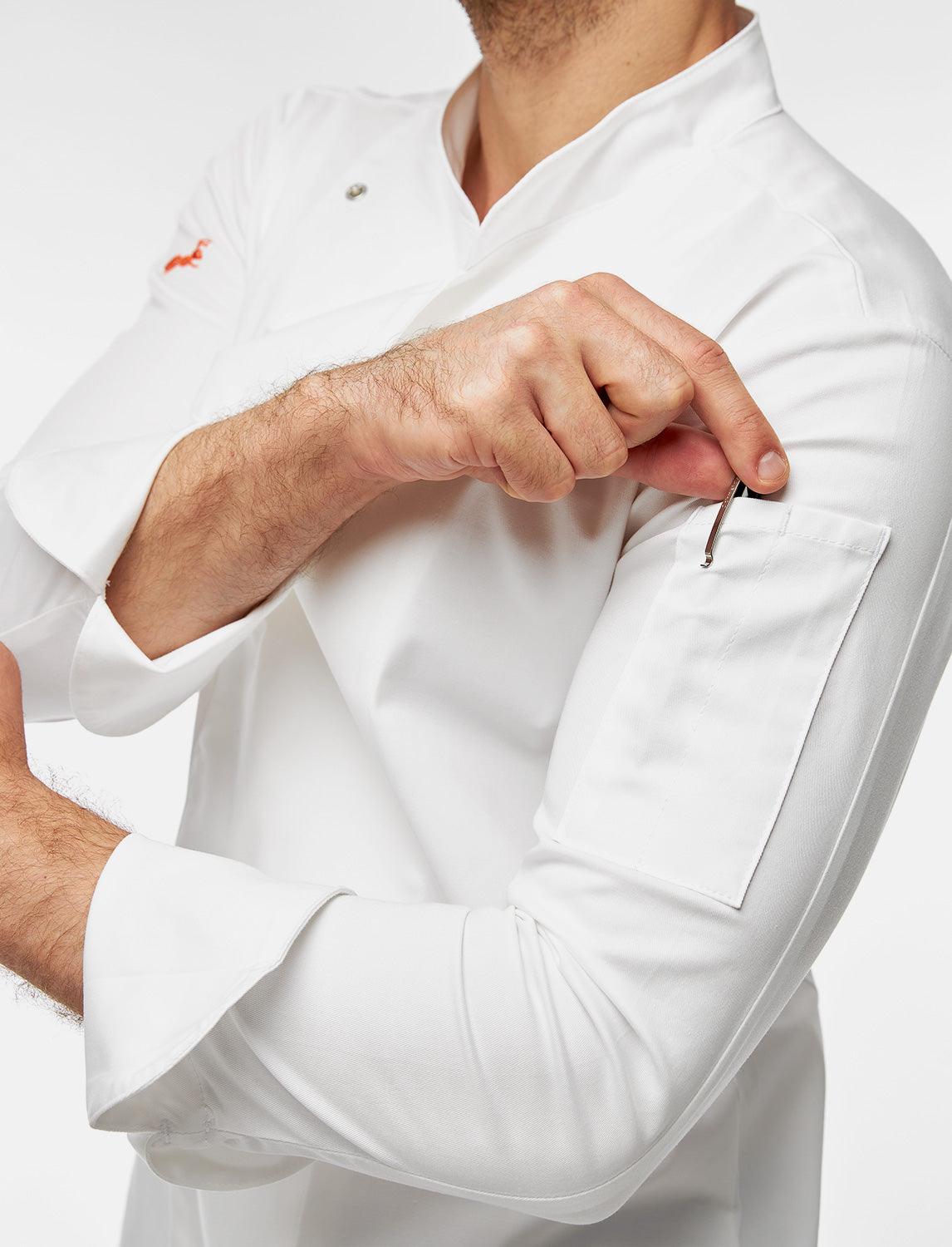 Stretch chef's jacket men with snap fasteners long sleeve slim fit