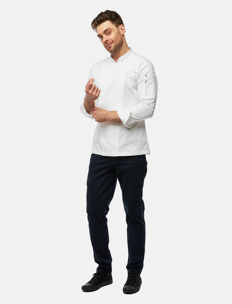 Stretch chef's jacket men with snap fasteners long sleeve slim fit