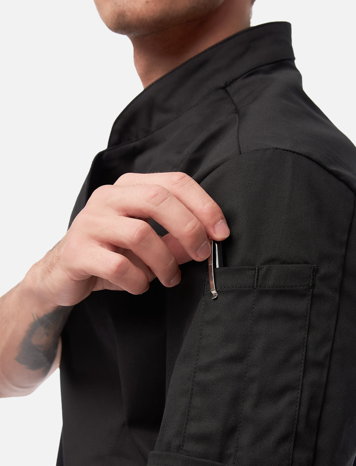 Soft stretch chef's jacket men with snap fasteners short sleeve