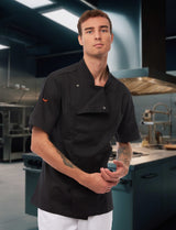 Soft stretch chef's jacket men with snap fasteners short sleeve