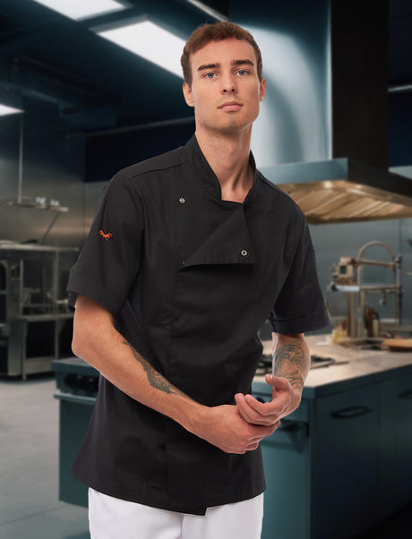 Soft stretch chef's jacket men with snap fasteners short sleeve
