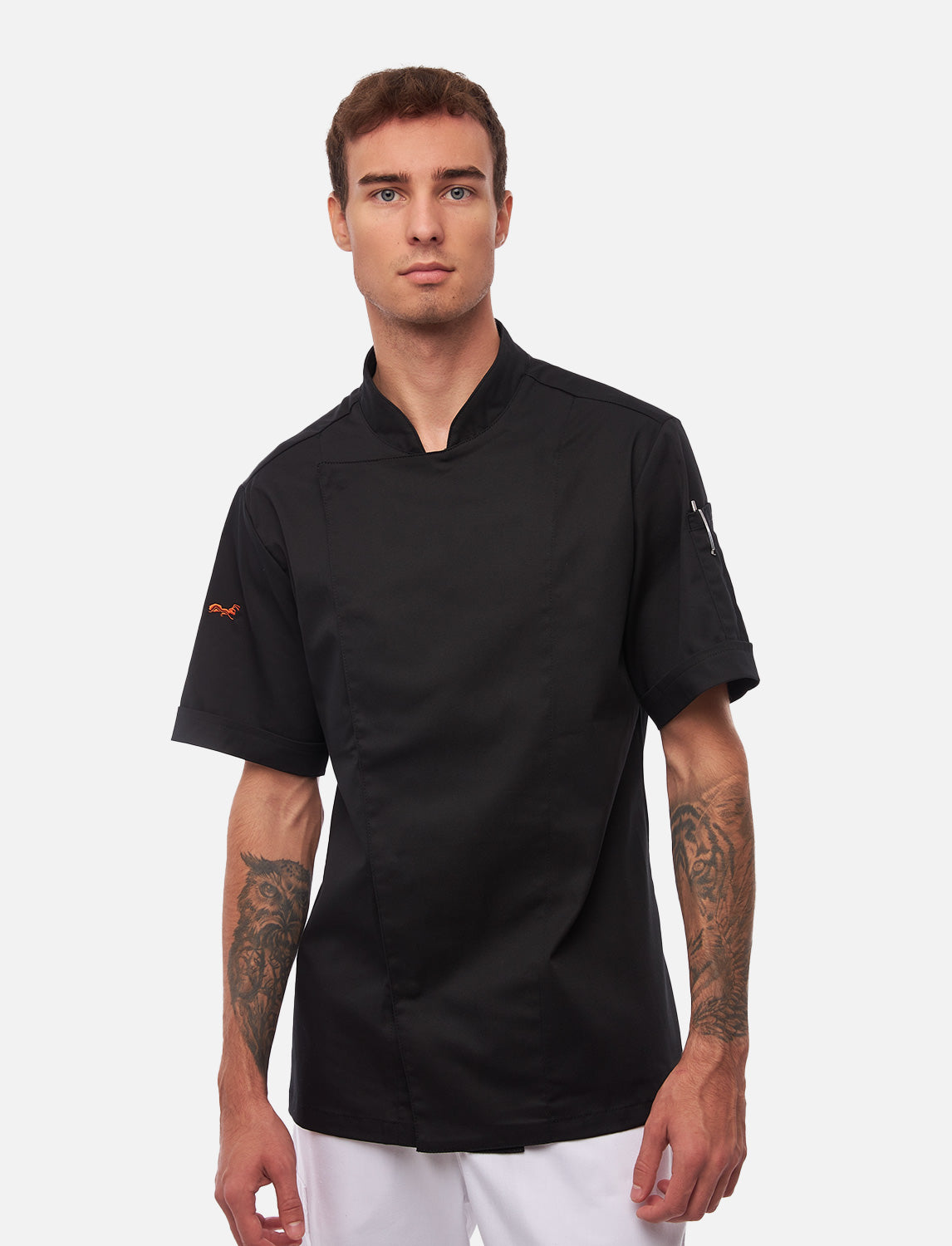 Soft stretch chef's jacket men with snap fasteners short sleeve