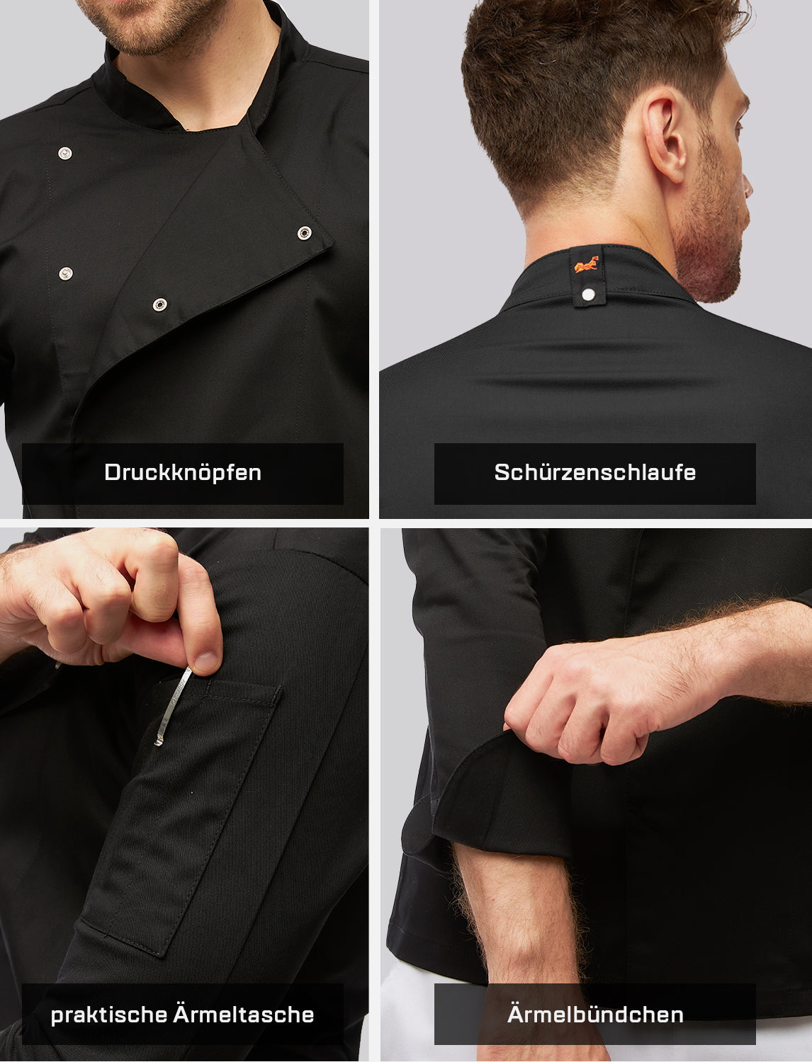 Soft stretch chef's jacket men with snap fasteners long sleeve