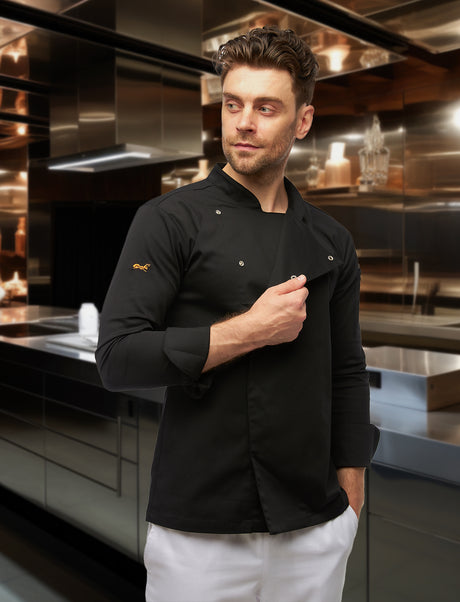 Soft stretch chef's jacket men with snap fasteners long sleeve