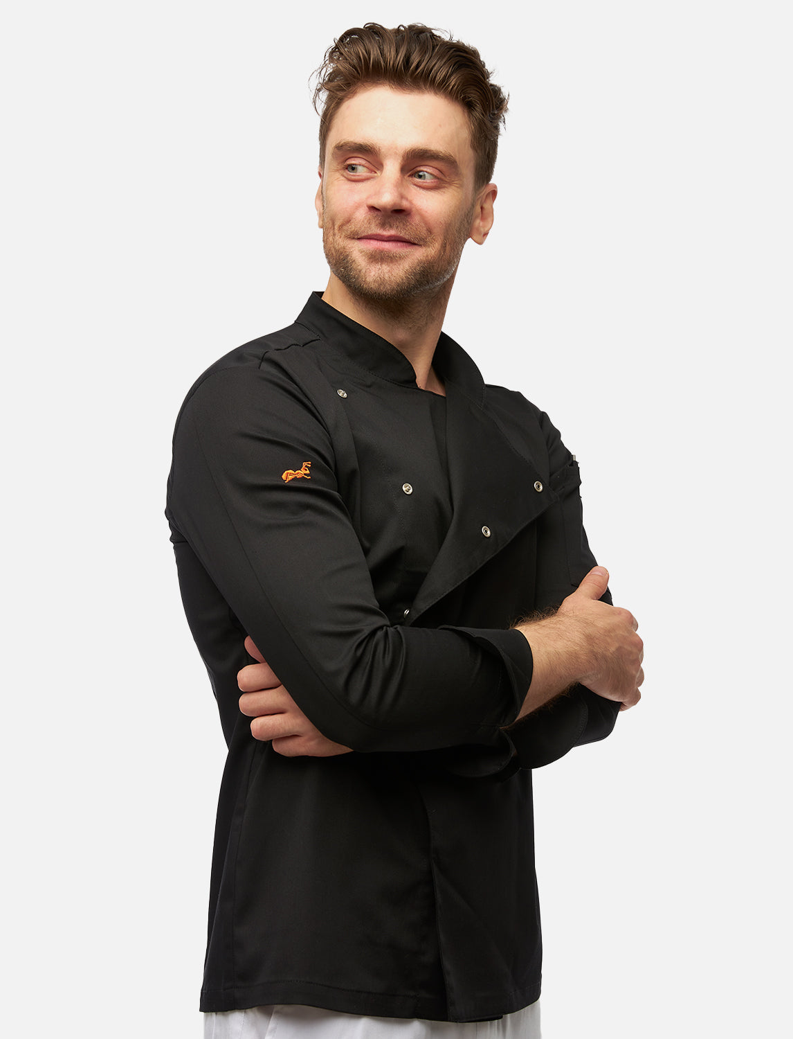 Soft stretch chef's jacket men with snap fasteners long sleeve